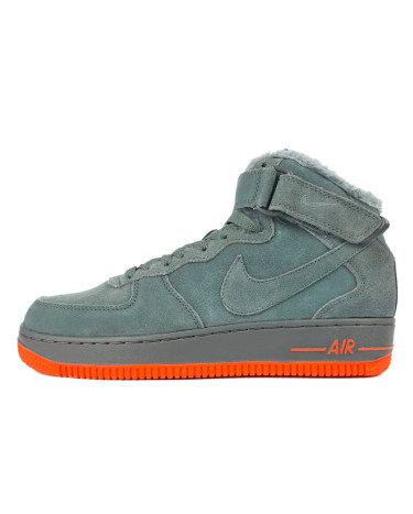 Nike Air Force 1 High Grey Red Suede Winter С МЕХОМ